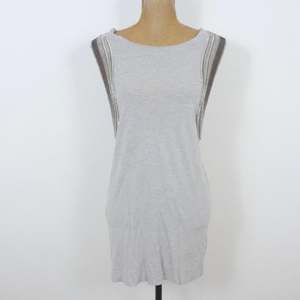 AllSaints Metal Chain Bead Embellished Arm Opening Heather Gray Sleeveless Dress